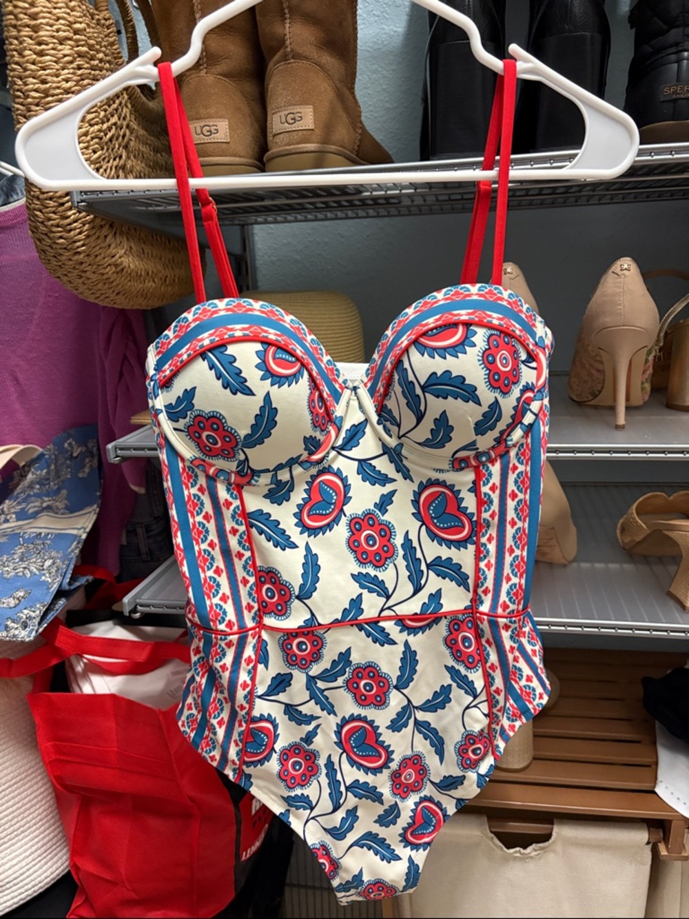 Boden Red, Blue and Cream Floral One-Piece Swimsuit